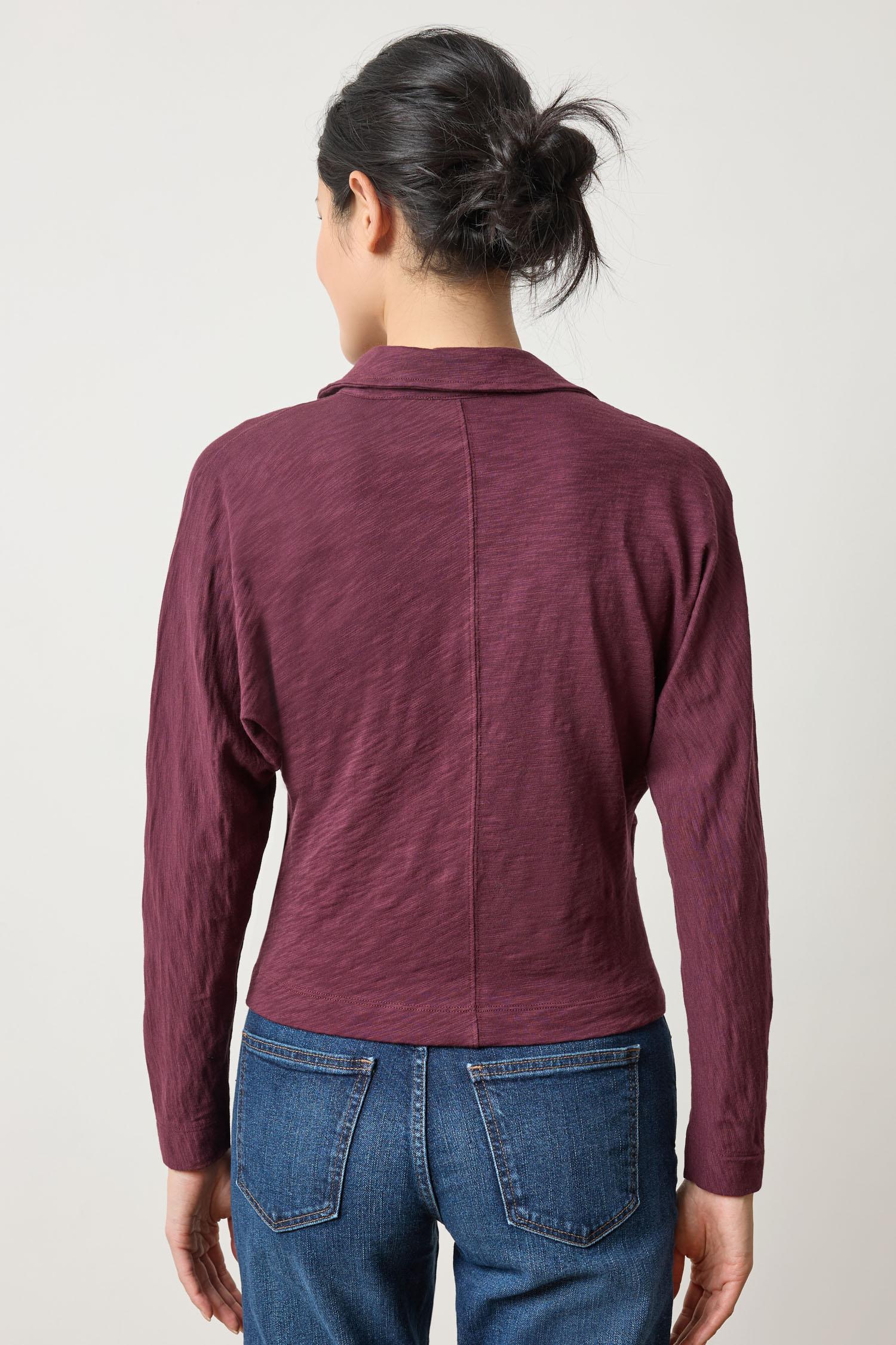 Side Pleat Button Down in color Merlot Image A2