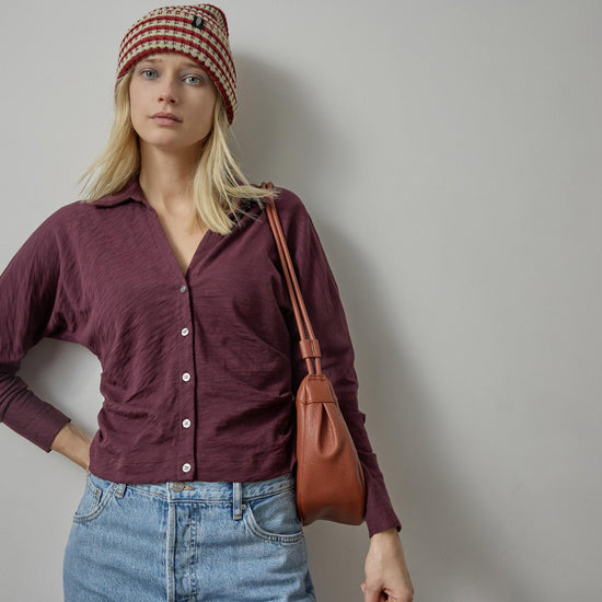 Side Pleat Button Down in color Merlot Image C0