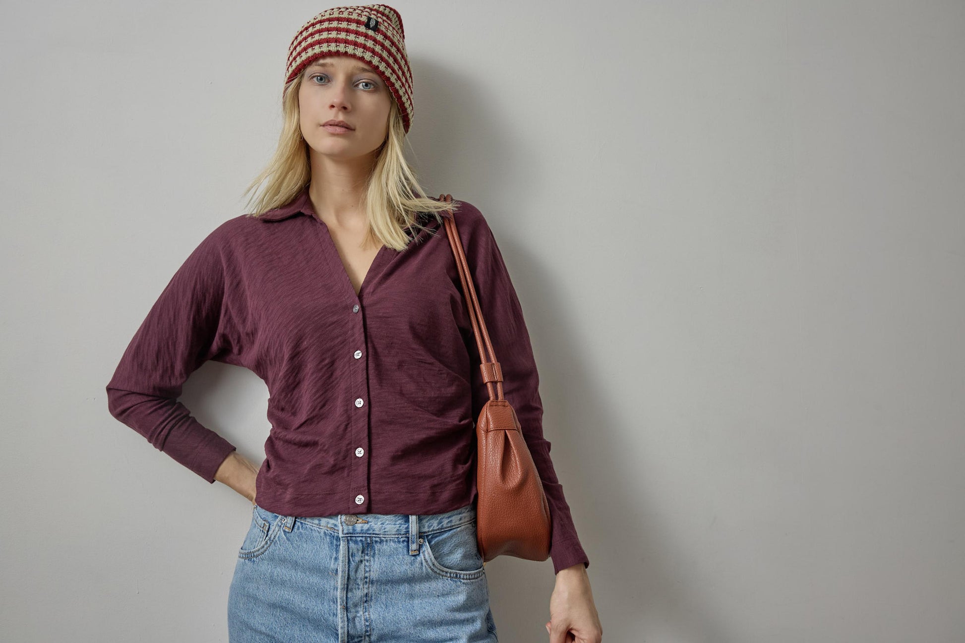 Side Pleat Button Down in color Merlot Image C0