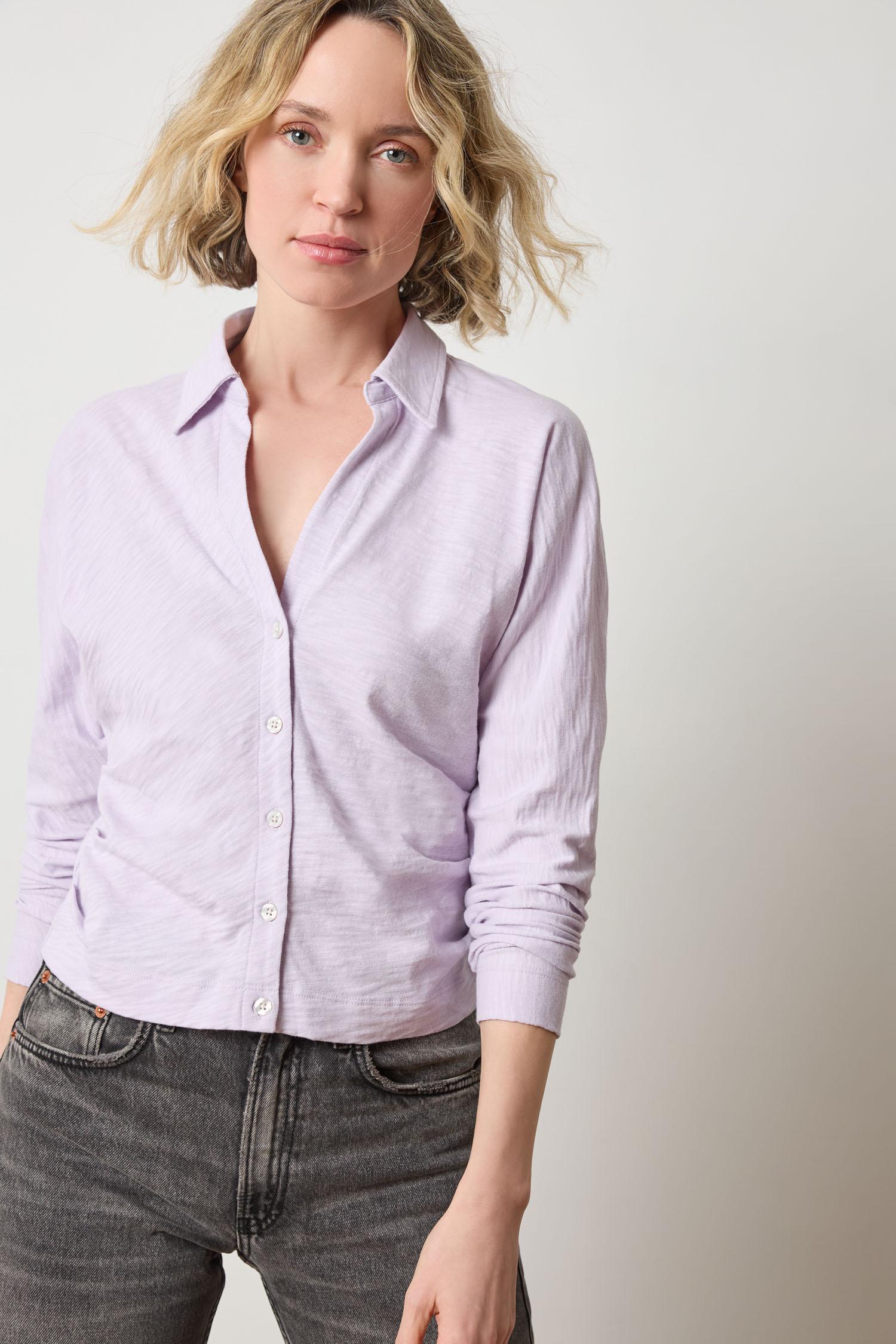 Side Pleat Button Down in color Orchid Image A1