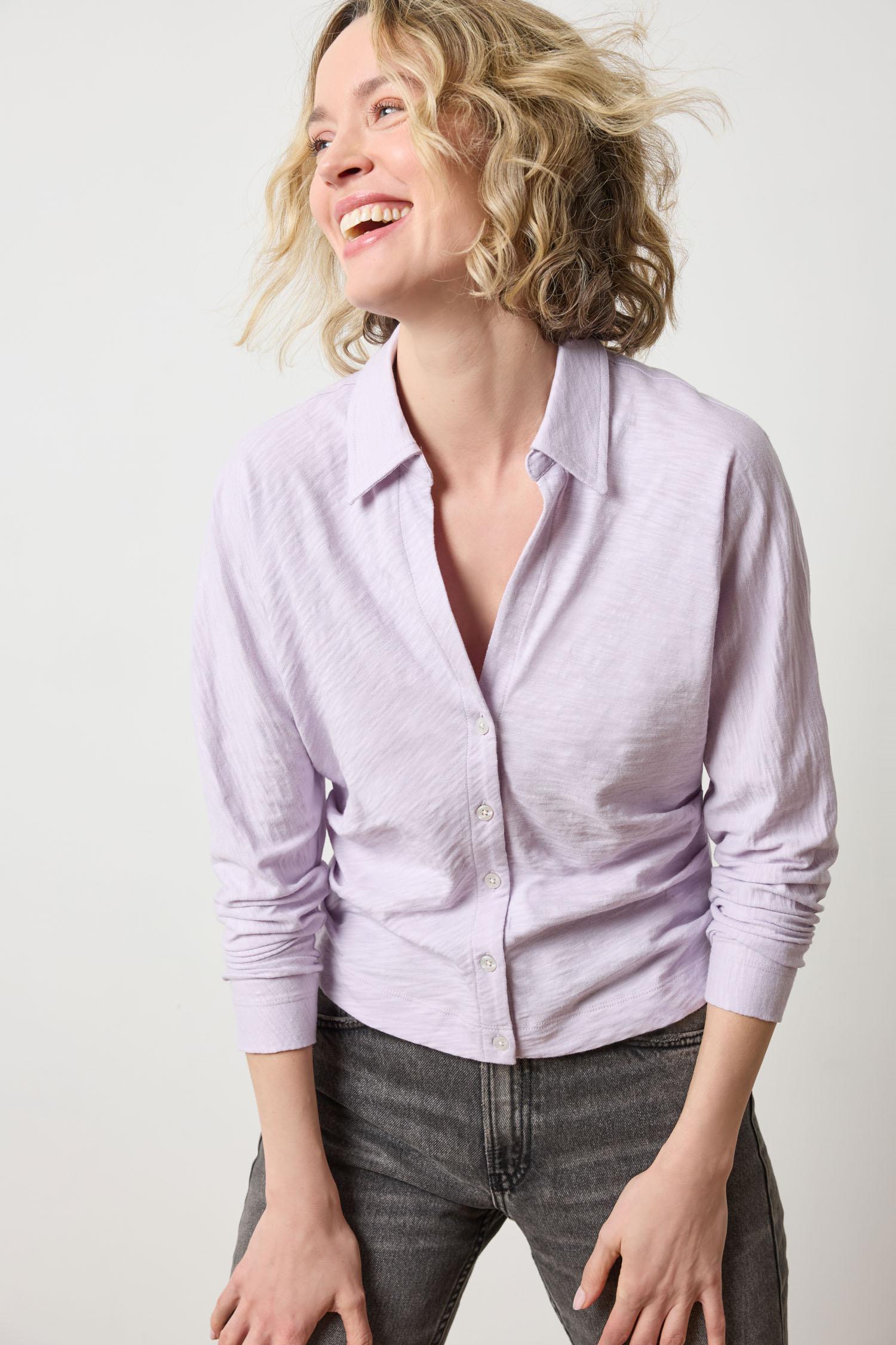 Side Pleat Button Down in color Orchid Image A3