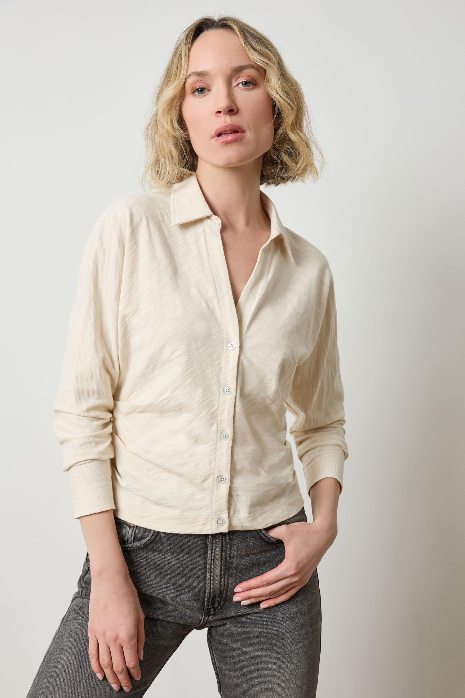 Side Pleat Button Down in color Stone Image A1