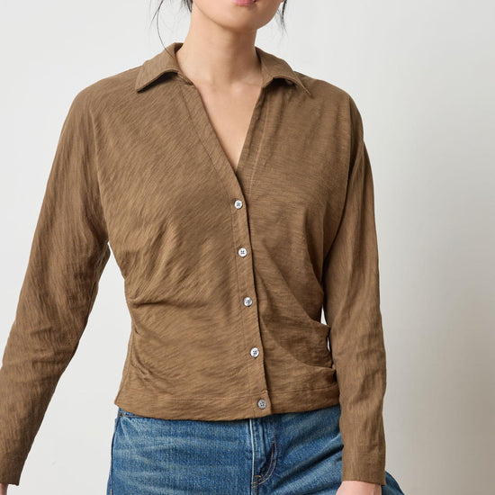 Side Pleat Button Down in color Truffle Image A1