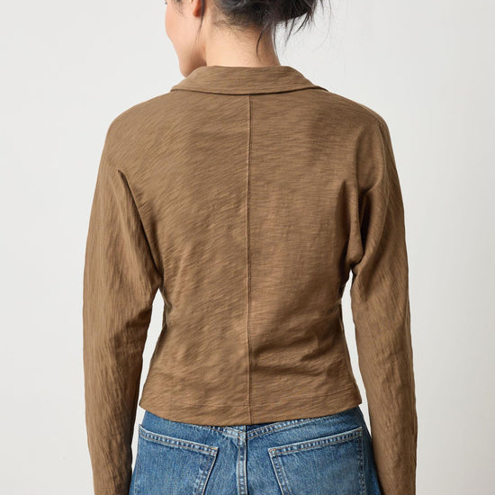 Side Pleat Button Down in color Truffle Image A2