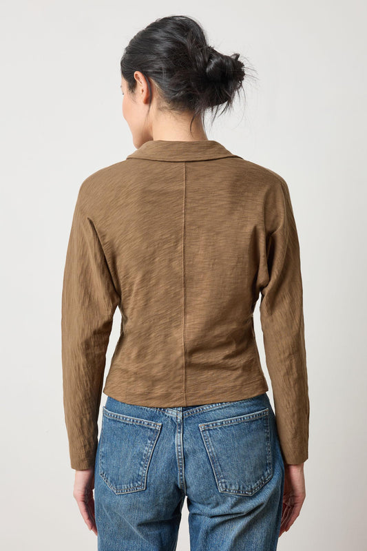 Side Pleat Button Down in color Truffle Image A2