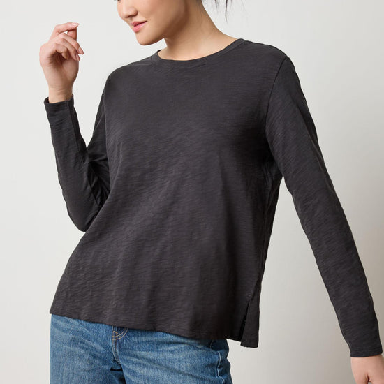 Long Sleeve Boyfriend Tee Womens Top Black A1