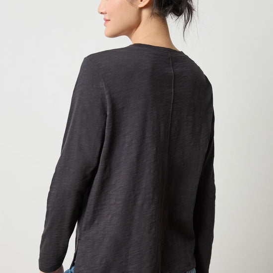 Long Sleeve Boyfriend Tee Womens Top Black A2