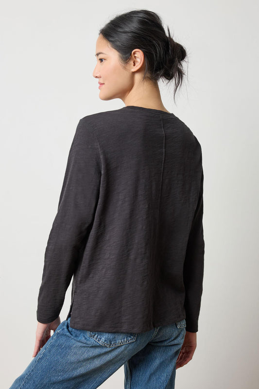 Long Sleeve Boyfriend Tee Womens Top Black A2