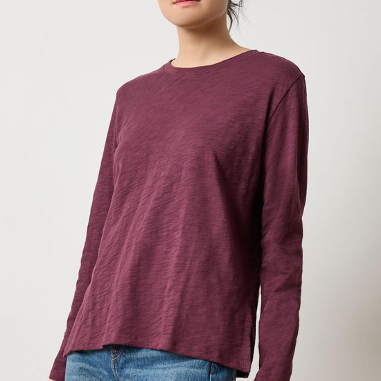 Long Sleeve Boyfriend Tee Womens Top Merlot A1