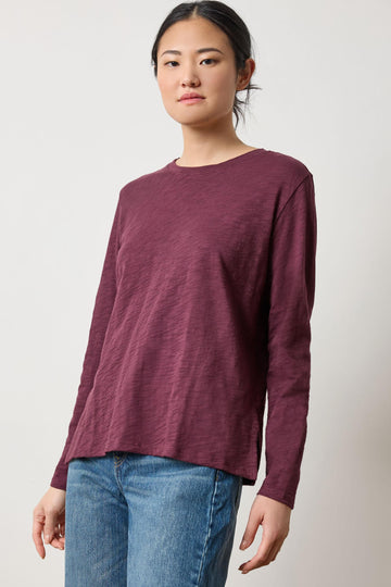 Long Sleeve Boyfriend Tee Womens Top Merlot A1