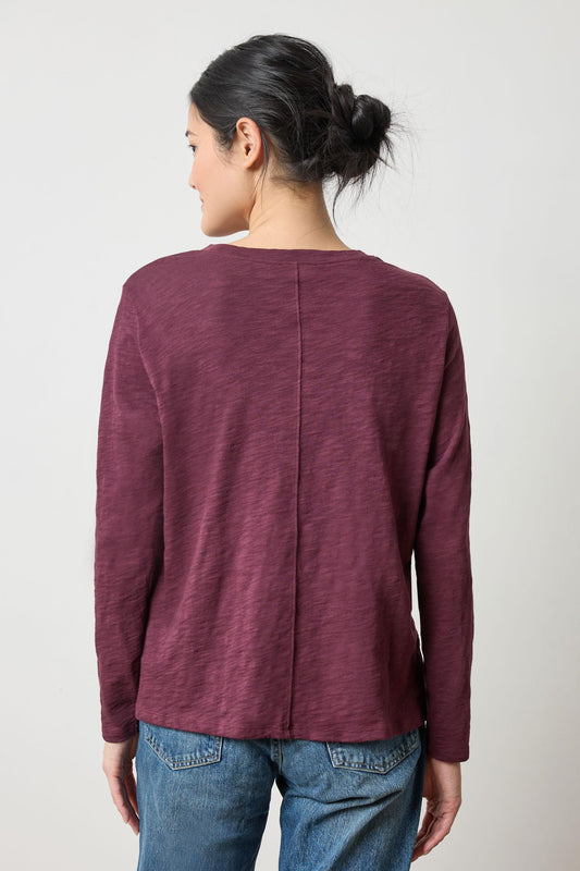 Long Sleeve Boyfriend Tee Womens Top Merlot A2