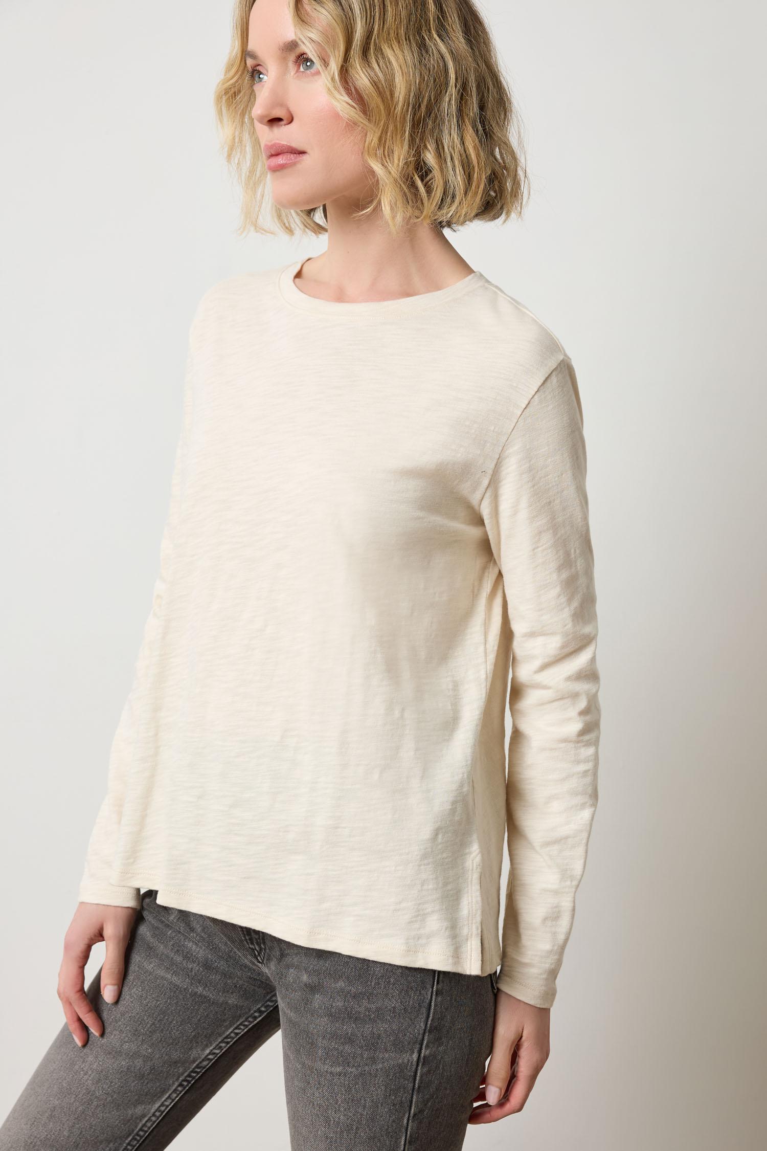 Long Sleeve Boyfriend Tee Womens Top Stone A1