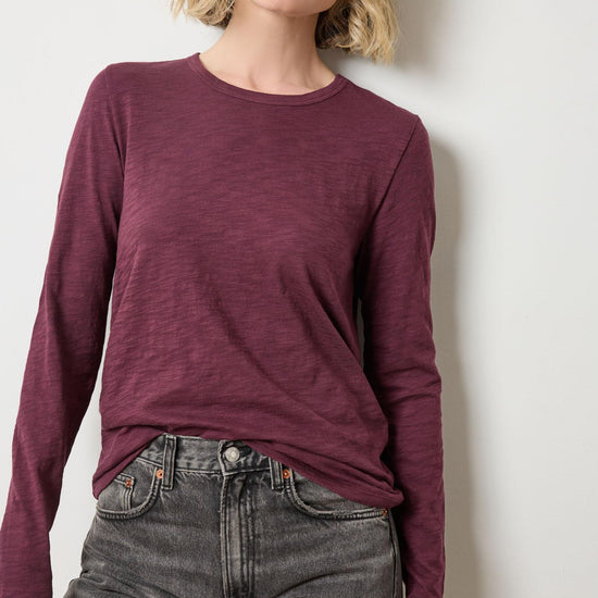 Long Sleeve Crewneck Womens Top Merlot A1