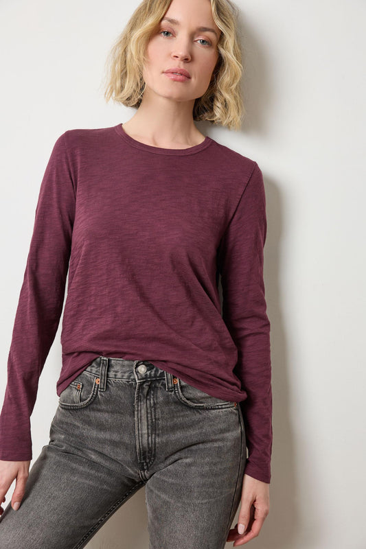 Long Sleeve Crewneck Womens Top Merlot A1