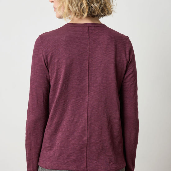 Long Sleeve Crewneck Womens Top Merlot A2