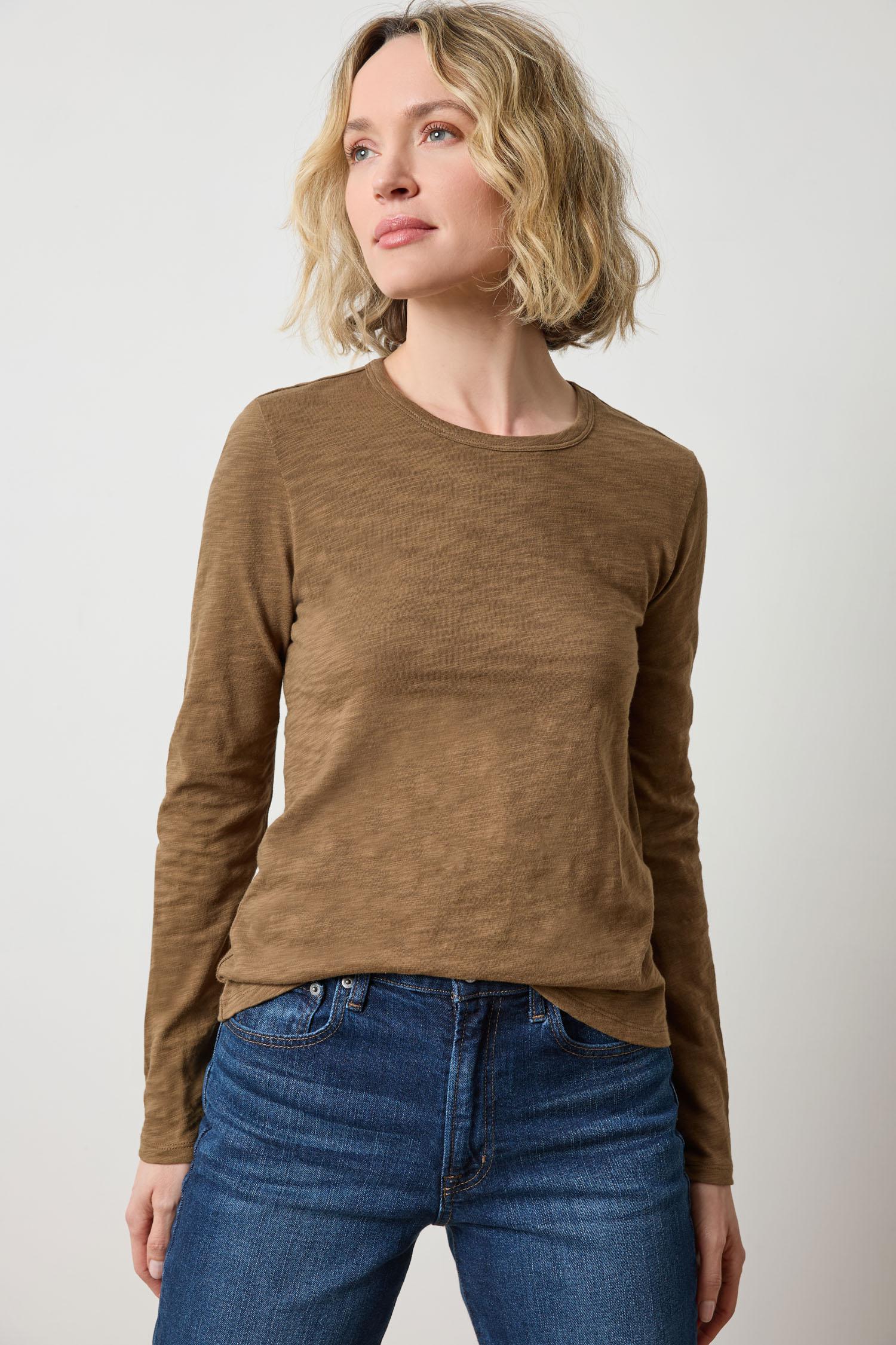Long Sleeve Crewneck Womens Top Truffle A1