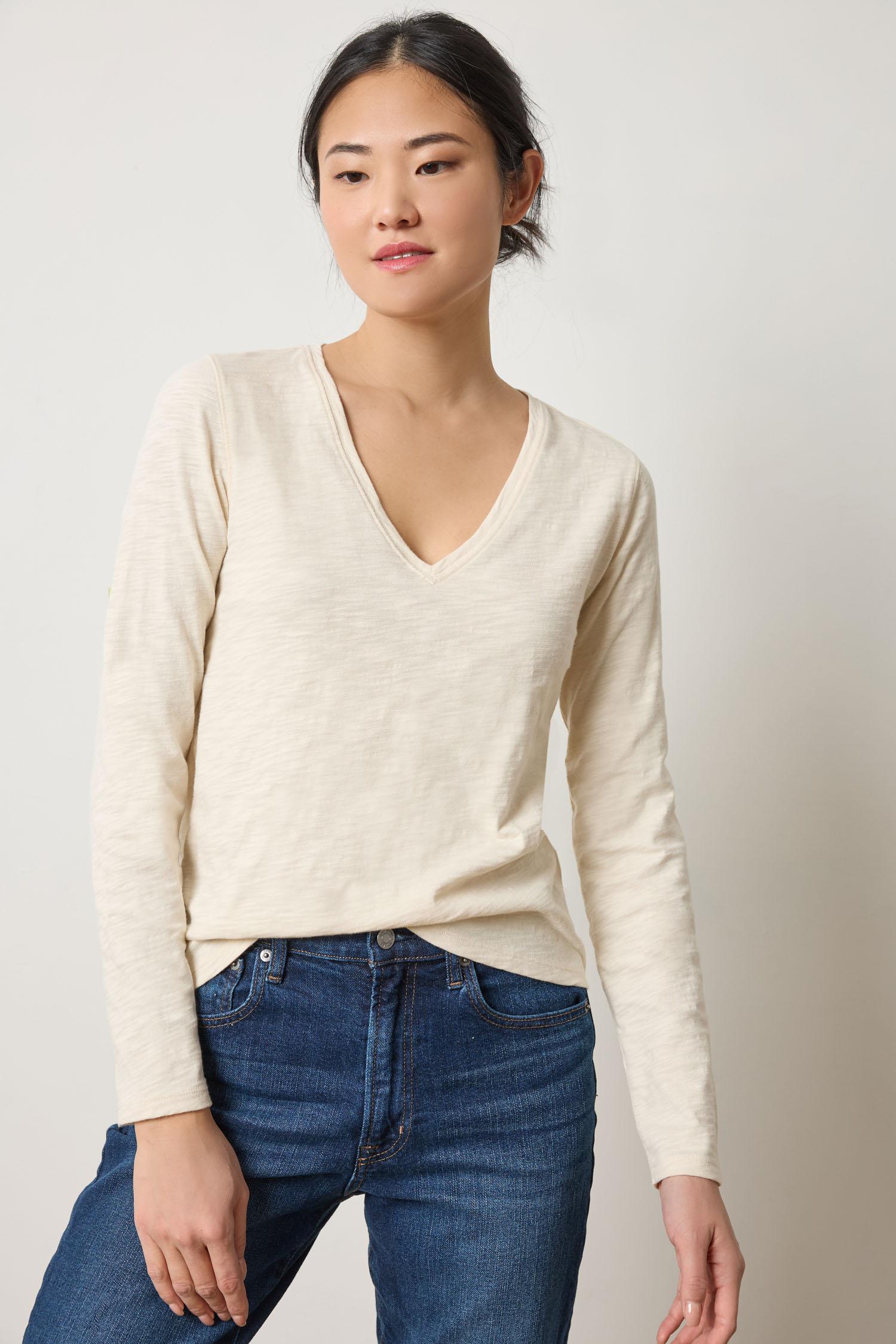 Long Sleeve V-Neck Womens Top Stone A1