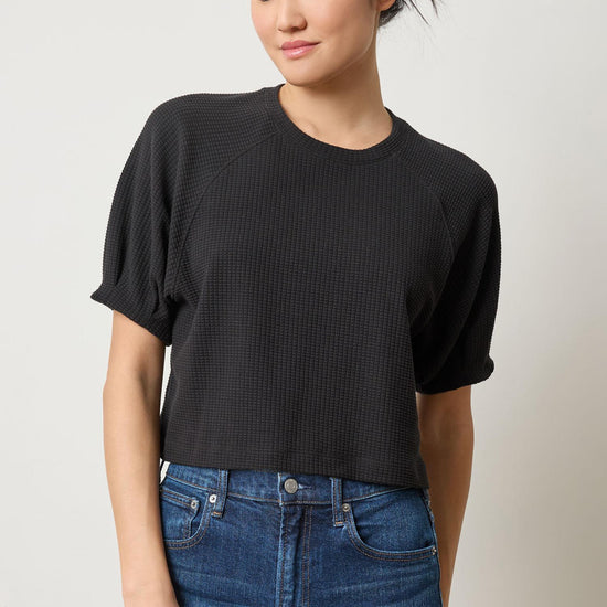 Pleated Sleeve Top Womens Top Black A1