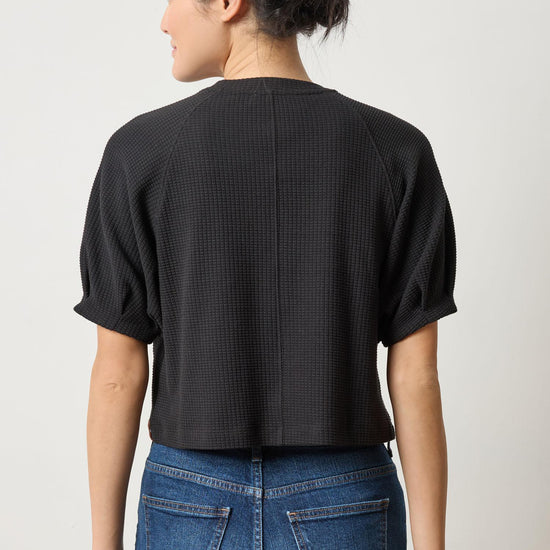 Pleated Sleeve Top Womens Top Black A2