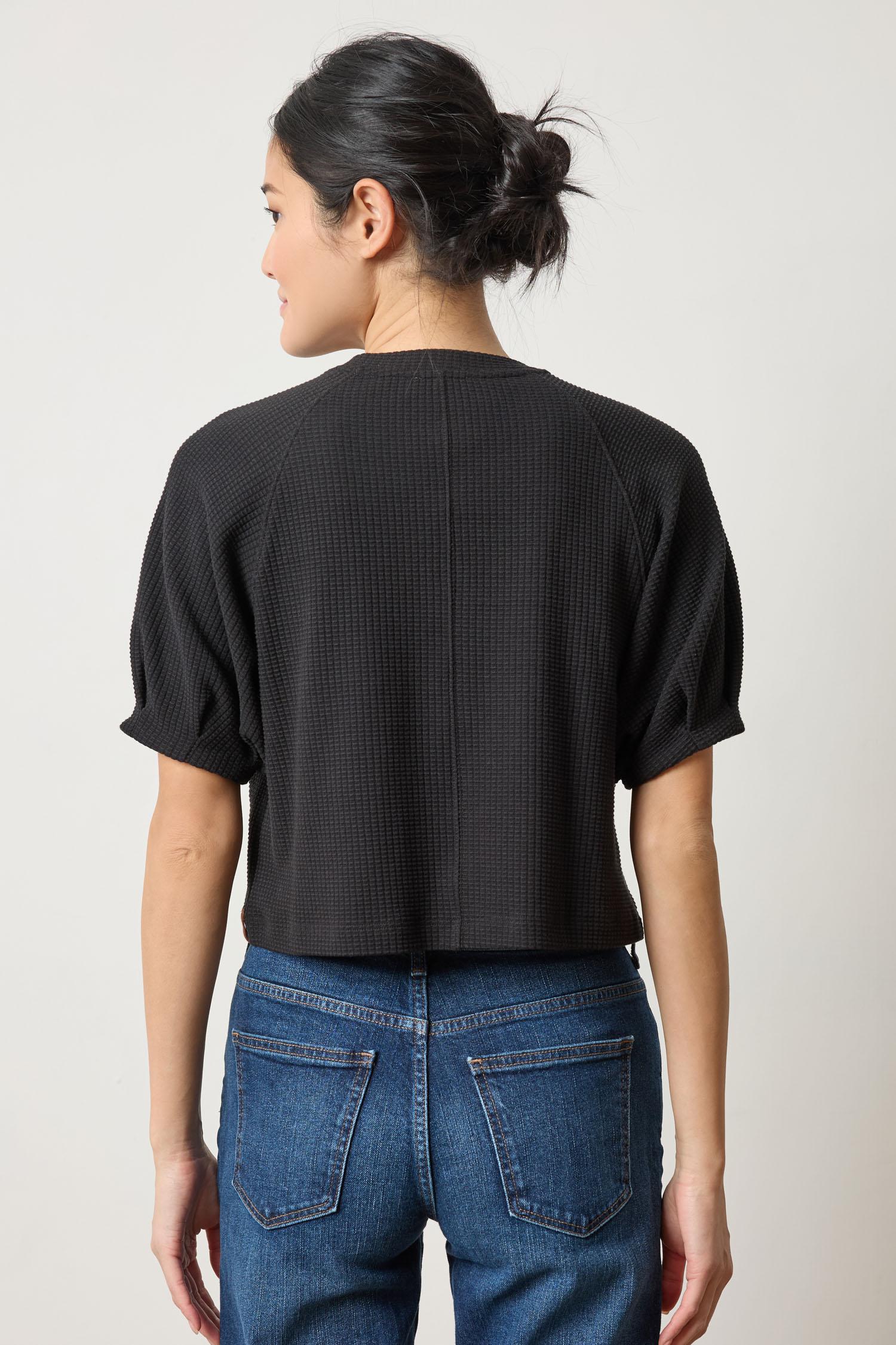 Pleated Sleeve Top Womens Top Black A2