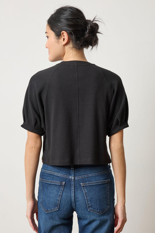 Pleated Sleeve Top in color Black Image A2