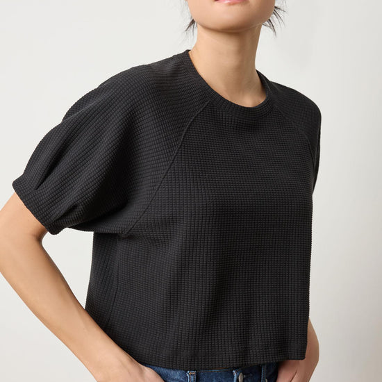 Pleated Sleeve Top Womens Top Black A3