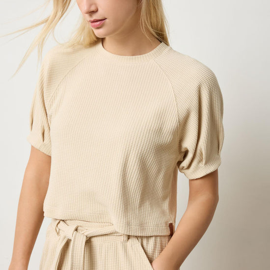 Pleated Sleeve Top Womens Top Muslin A1