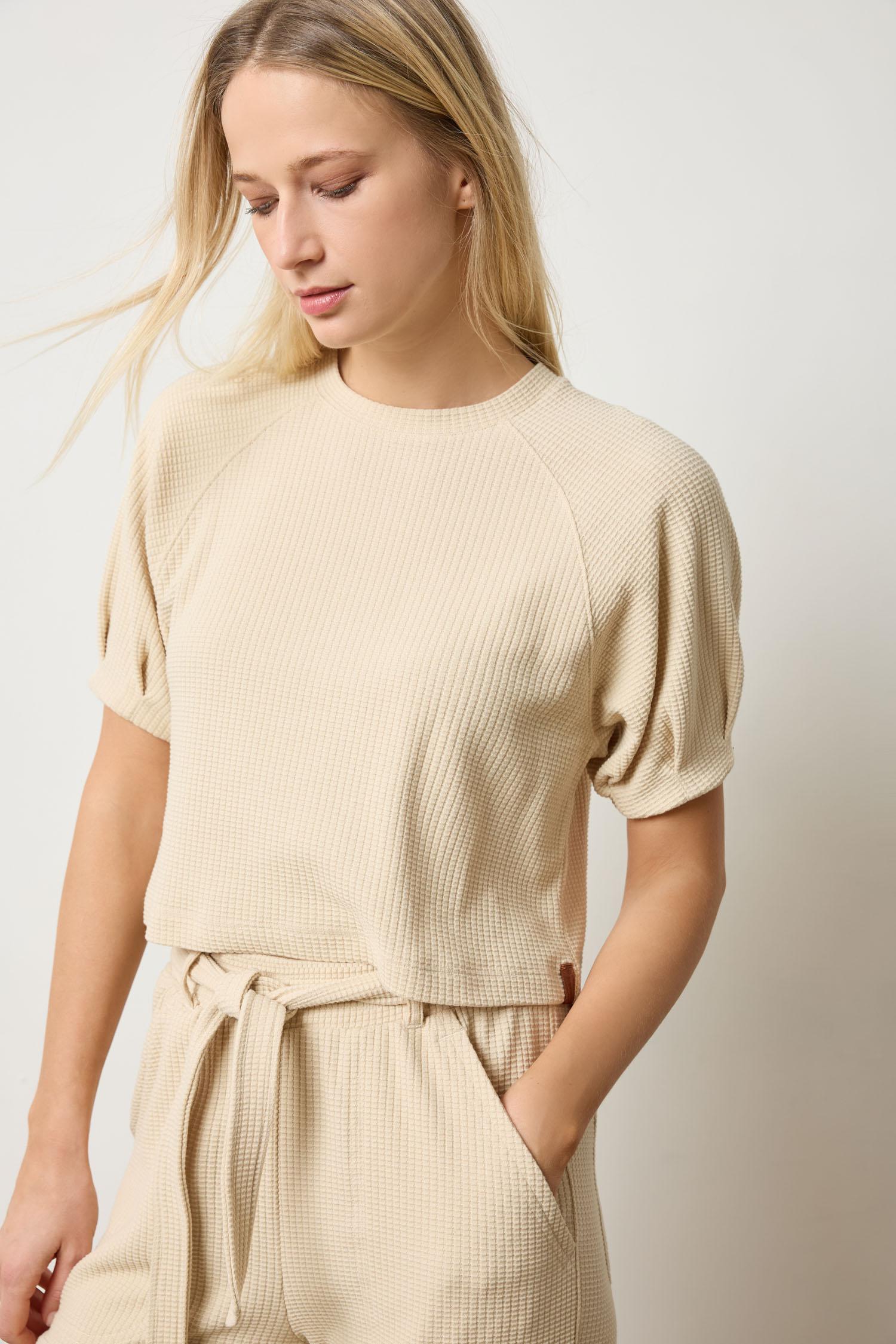 Pleated Sleeve Top Womens Top Muslin A1