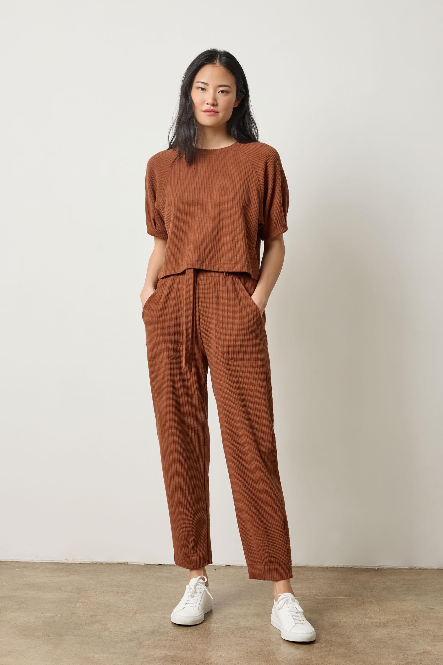 Pleated Sleeve Top Womens Top Praline A0