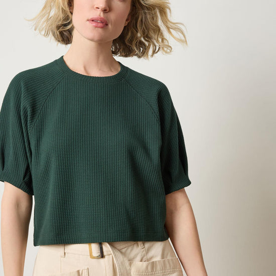 Pleated Sleeve Top Womens Top Spruce A1