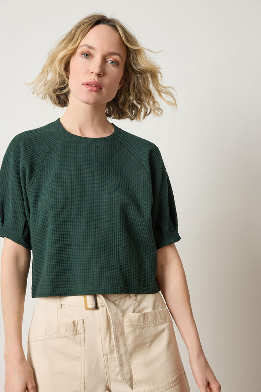 Pleated Sleeve Top Womens Top Spruce A1