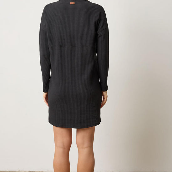 Split Neck Collared Dress Womens Dress Black A2