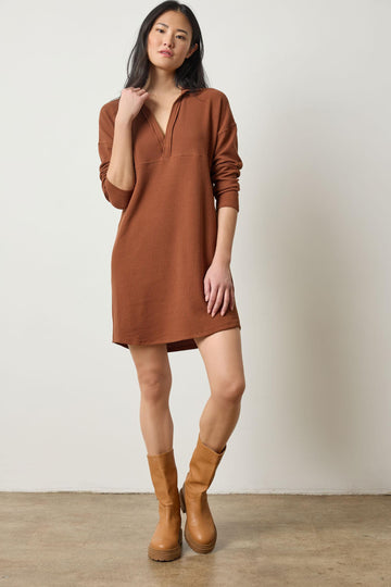 Split Neck Collared Dress Womens Dress Praline A1