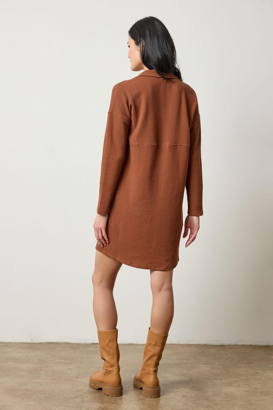 Split Neck Collared Dress Womens Dress Praline A2
