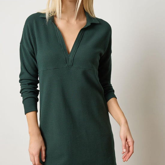 Split Neck Collared Dress Womens Dress Spruce A1