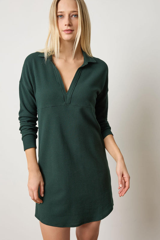 Split Neck Collared Dress Womens Dress Spruce A1