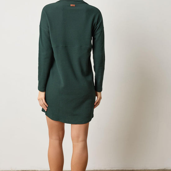 Split Neck Collared Dress Womens Dress Spruce A2