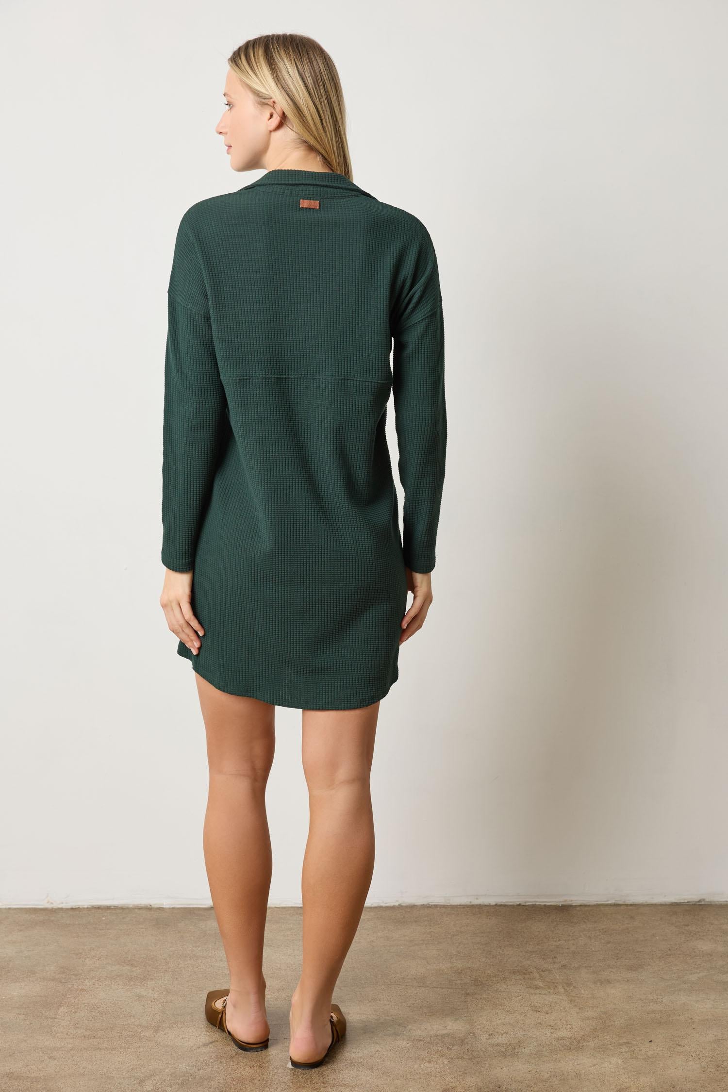 Split Neck Collared Dress Womens Dress Spruce A2