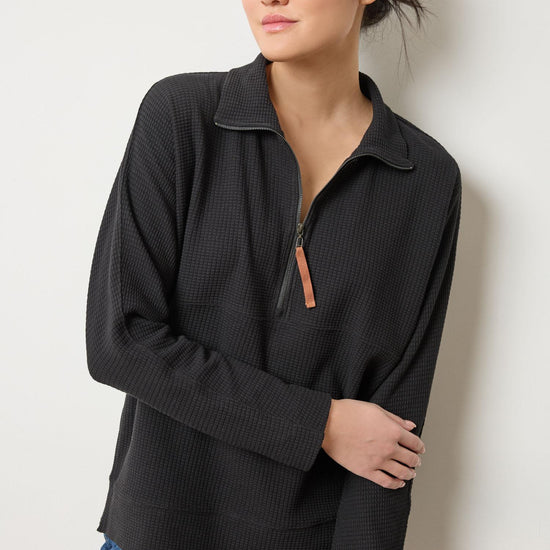 Dolman Half Zip Womens Top Black A1