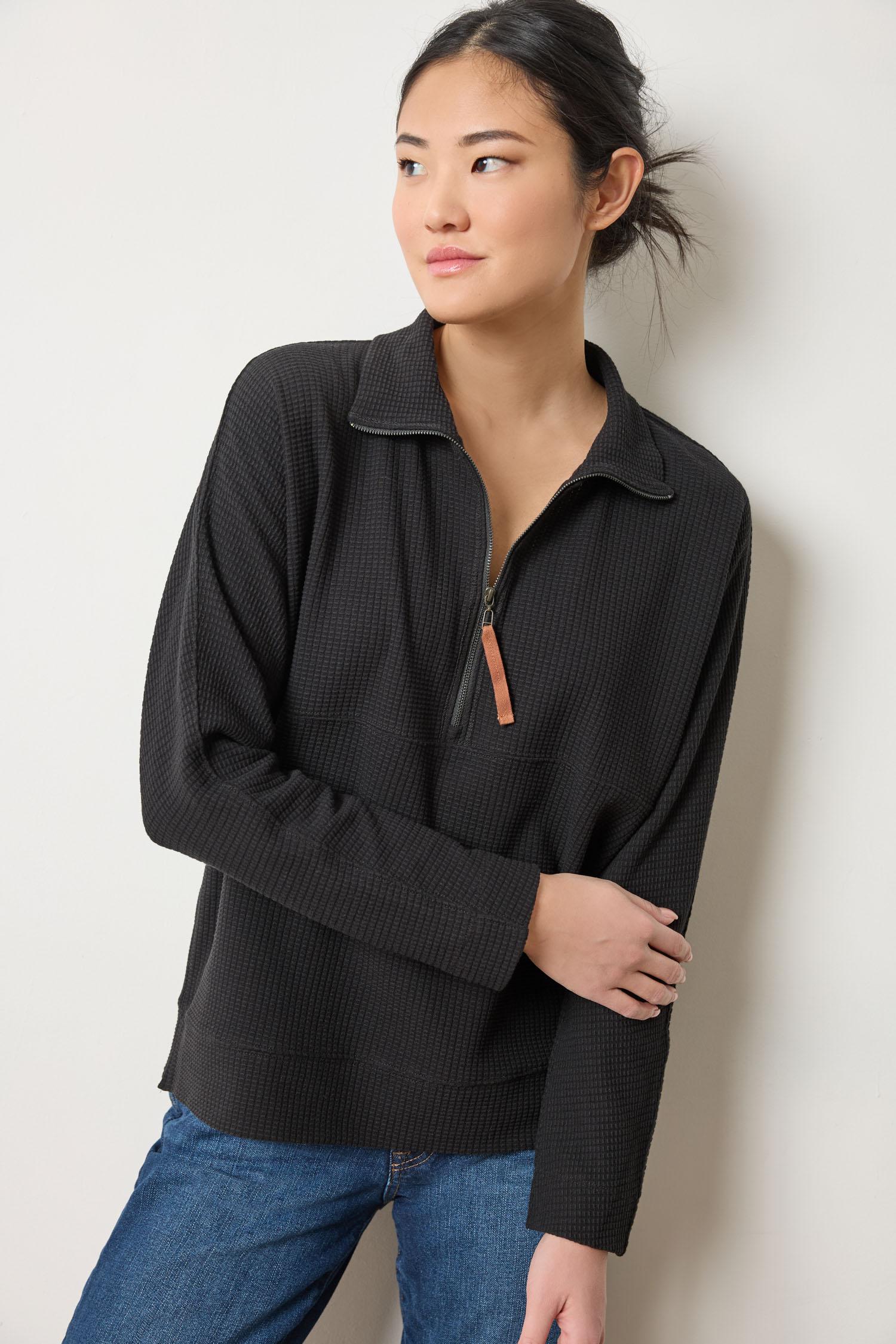 Dolman Half Zip Womens Top Black A1