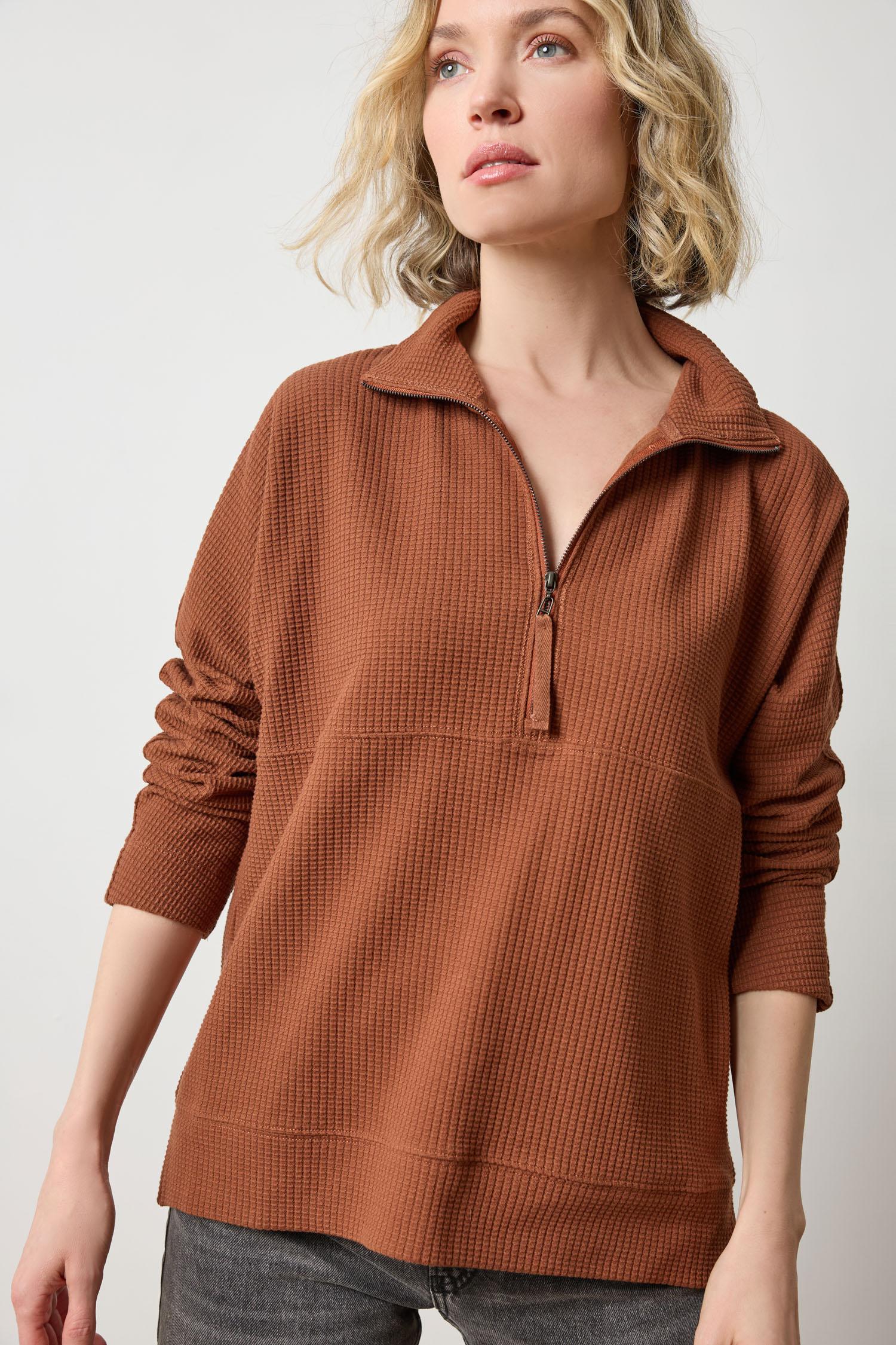 Dolman Half Zip Womens Top Praline A1