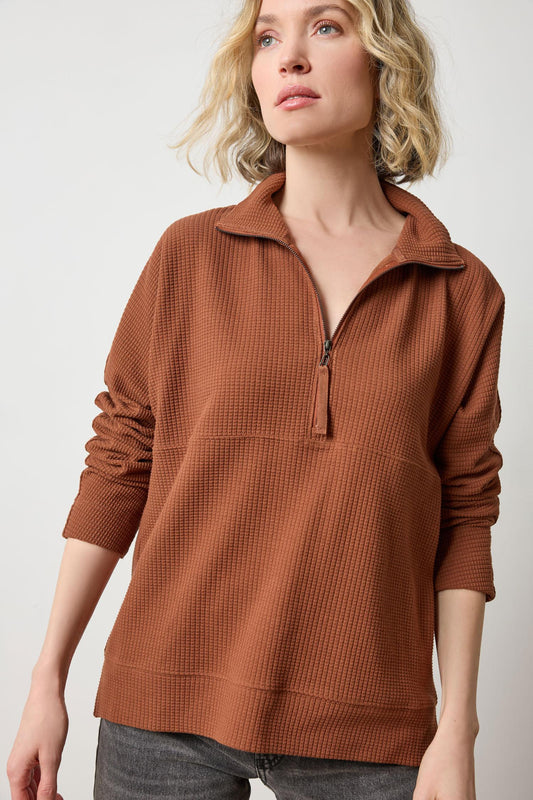 Dolman Half Zip Womens Top Praline A1