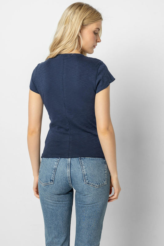 Elbow Sleeve Boatneck Womens Top Navy A2