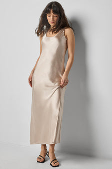 Satin Bias Maxi Dress in color Angora Image A1