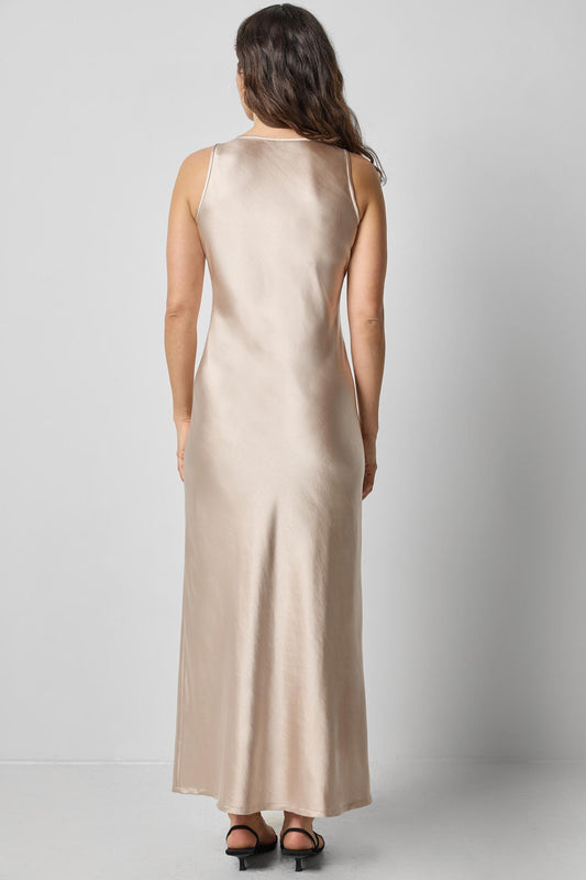 Satin Bias Maxi Dress in color Angora Image A2
