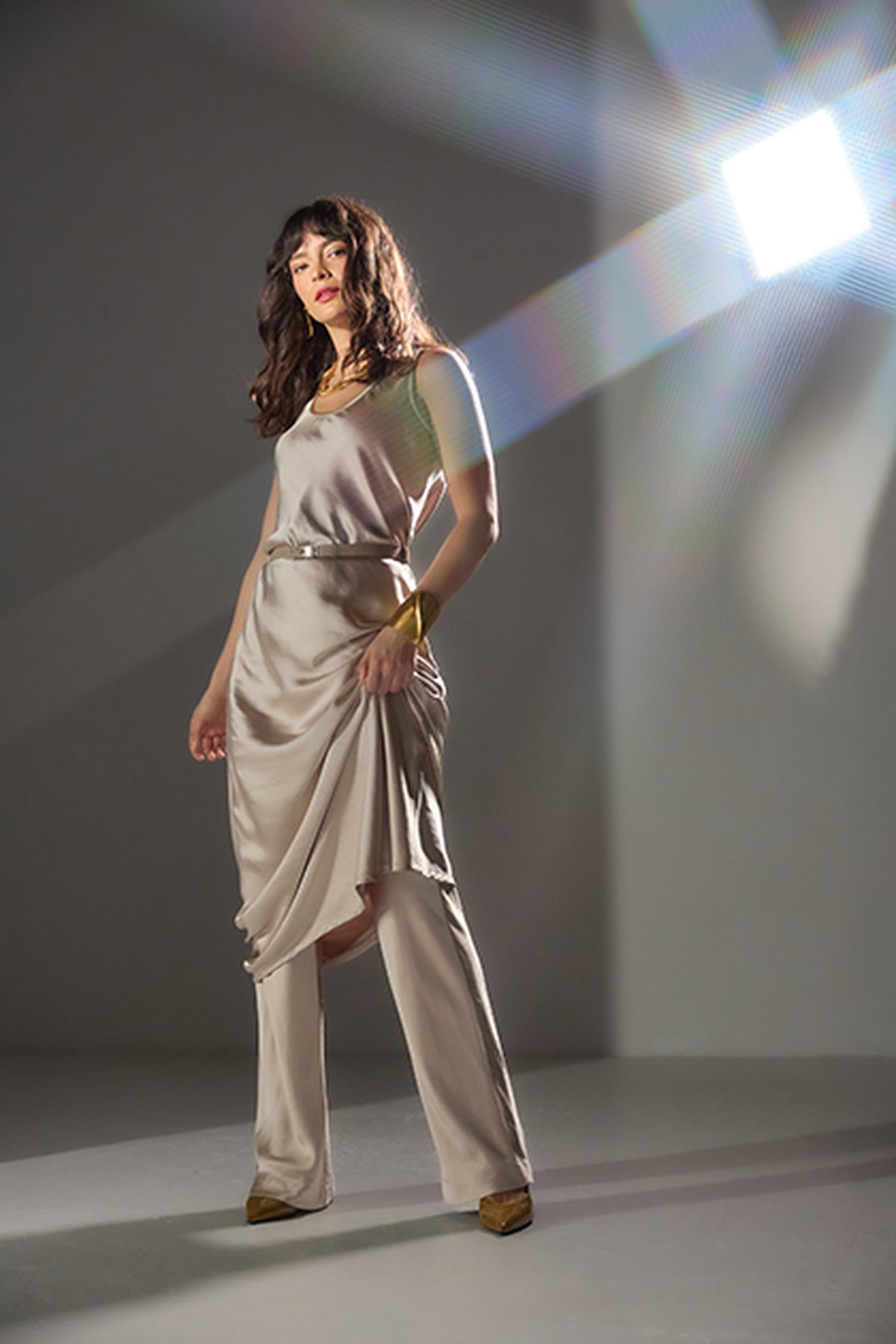 Satin Bias Maxi Dress in color Angora Image C0