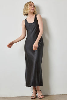 Satin Bias Maxi Dress in color Black Image A1