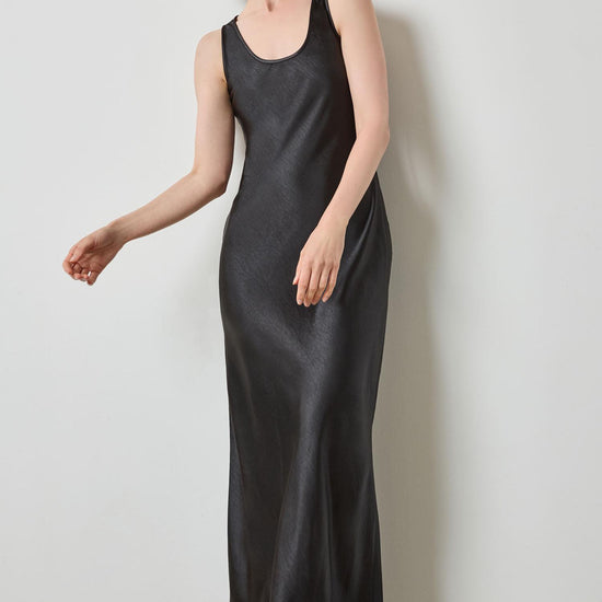Satin Bias Maxi Dress Womens Dress Black A1