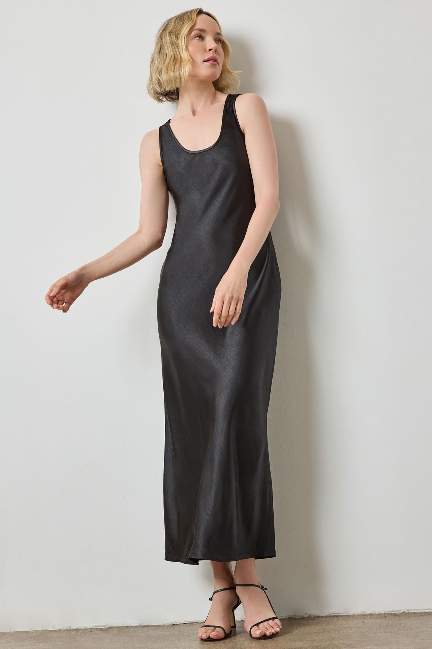 Satin Bias Maxi Dress Womens Dress Black A1