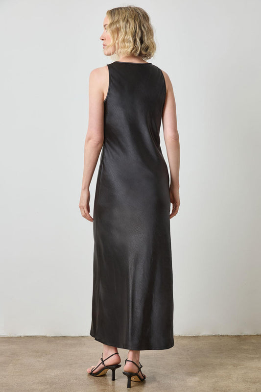 Satin Bias Maxi Dress in color Black Image A2
